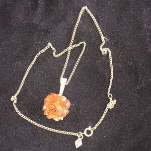 Sarah Coventry Bakelite Rose Carved NECKLACE VTG